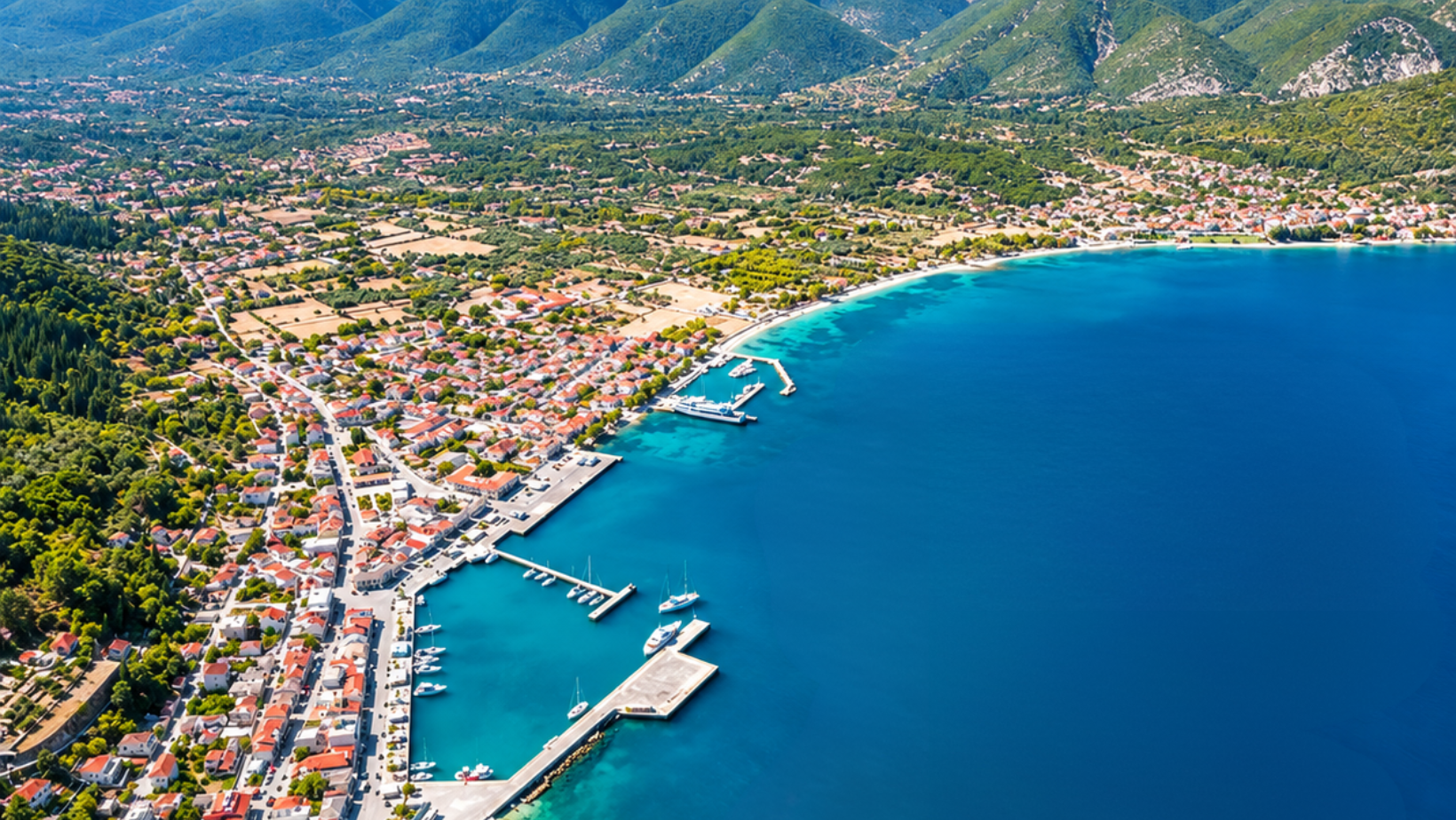 View of Sami port and the Ionian Sea