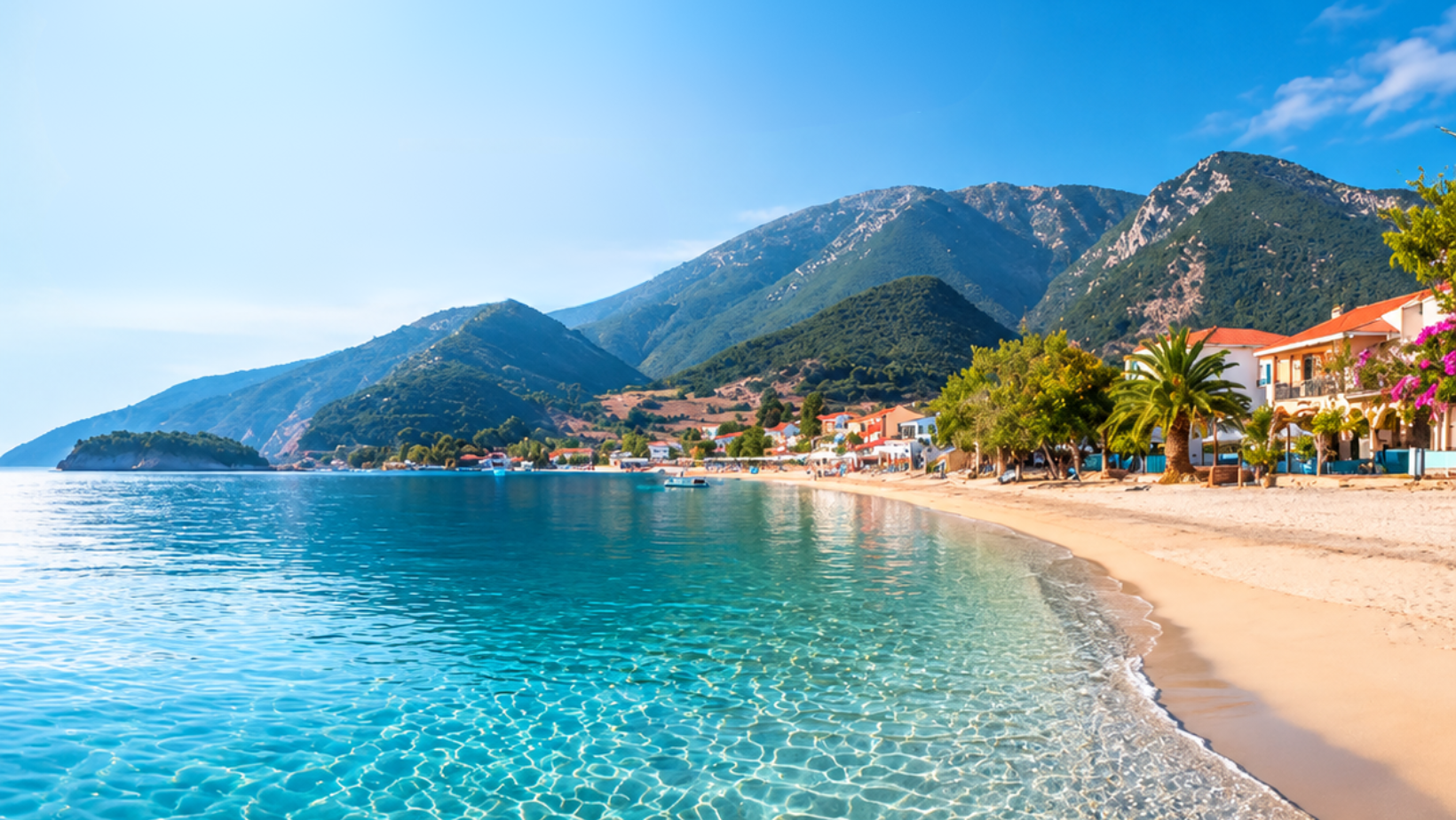 Kefalonia beach and mountains